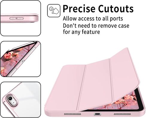 for iPad 10th Generation Case Folio - iPad Case 10th Generation with Pencil Holder Trifold Slim Stand Shockproof Protective Cover Clear Back, Auto Sleep/Wake, 10.9 Inch 2022, Pink in Saudi Arabia