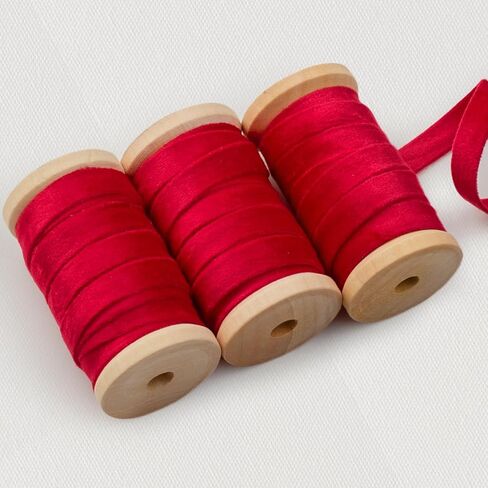 Velvet Ribbon Set 3/8" Wide 3 Rolls * 5Yd Wooden Spool Fabric Trim for Christmas Decoration Handmade Craft Ornaments Gift Wrapping Decoration Party Wedding Arts Crafts（Red） in Kuwait