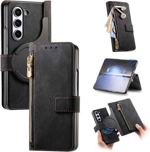 حامل غطاء هاتف مغناطيسي SOOPII لهاتف Samsung Galaxy Z Fold 6، جراب محفظة بسحاب قابل للفصل وحامل بطاقة الائتمان RFID، جراب Magsafe متوافق مع Fold 6 للسيدات، وردي in Kuwait