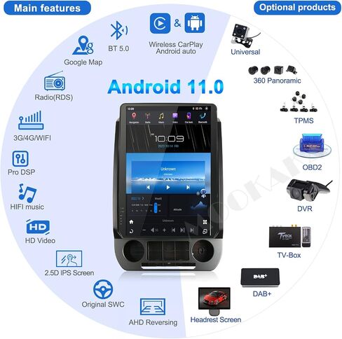 راديو سيارة MOOKAKA 14.4 بوصة Qualcomm Android 13 لسيارة Ford F150 2015-2021 F250 F350 F450 2017-2021 ترقية ستيريو IPS شاشة تعمل باللمس Android Auto GPS Navigation تشغيل الوسائط المتعددة (8+128 جيجابايت) (SYNC 3 إصدارات) in Kuwait