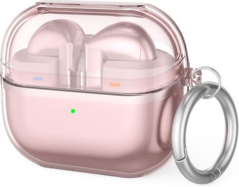 Clear Case for Samsung Galaxy Buds 3 & Galaxy Buds 3 Pro Soft TPU Protective Cover with Carabiner (Clear Pink) in Saudi Arabia