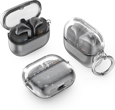 Clear Case for Samsung Galaxy Buds 3 & Galaxy Buds 3 Pro Soft TPU Protective Cover with Carabiner (Clear Pink) in Saudi Arabia