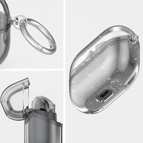 Clear Case for Samsung Galaxy Buds 3 & Galaxy Buds 3 Pro Soft TPU Protective Cover with Carabiner (Clear Pink) in Saudi Arabia