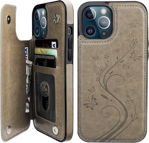 Vaburs Compatible with iPhone 12 Pro Max Case Wallet with Card Holder,Embossed Butterfly Pattern PU Leather Double Magnetic Buttons Flip Shockproof Cover for iPhone 12 Pro Max 6.7 Inch(Green) in Saudi Arabia