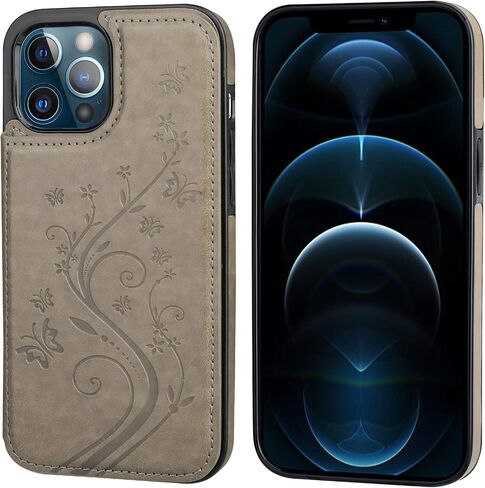 Vaburs Compatible with iPhone 12 Pro Max Case Wallet with Card Holder,Embossed Butterfly Pattern PU Leather Double Magnetic Buttons Flip Shockproof Cover for iPhone 12 Pro Max 6.7 Inch(Green) in Saudi Arabia