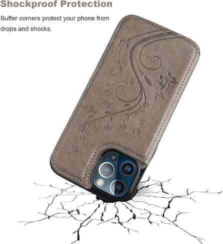 Vaburs Compatible with iPhone 12 Pro Max Case Wallet with Card Holder,Embossed Butterfly Pattern PU Leather Double Magnetic Buttons Flip Shockproof Cover for iPhone 12 Pro Max 6.7 Inch(Green) in Saudi Arabia