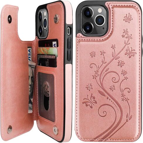 Vaburs Compatible with iPhone 12 Pro Max Case Wallet with Card Holder,Embossed Butterfly Pattern PU Leather Double Magnetic Buttons Flip Shockproof Cover for iPhone 12 Pro Max 6.7 Inch(Green) in Saudi Arabia