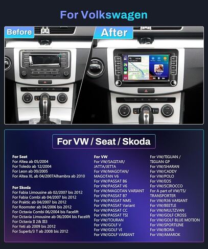ستيريو سيارة WiFi/4G 8Core 4G+64G Android لراديو VW Passat Jetta Golf Touran مع FM/AM/RDS، CarPlay Android Auto اللاسلكي، شاشة Podofo 7 بوصة HD تعمل باللمس، 5.0 Bluetooth GPS، كاميرا احتياطية DSP Audio AHD in Saudi Arabia