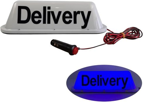 12V Delivery Sign Light,Magnetic Waterproof Taxi Cab Roof Top Illuminated Sign,Delivery Sign LED Light Sealed Base with 3m Power Cable,Four Different Colored Delivery Sign Lights (WHITE) in Saudi Arabia
