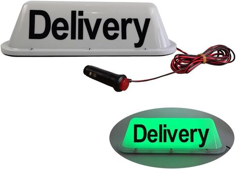 12V Delivery Sign Light,Magnetic Waterproof Taxi Cab Roof Top Illuminated Sign,Delivery Sign LED Light Sealed Base with 3m Power Cable,Four Different Colored Delivery Sign Lights (WHITE) in Saudi Arabia