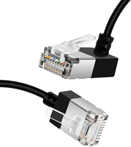 كابل إيثرنت رفيع للغاية بزاوية 90 درجة للأسفل بطول 3.3 قدم Cat6 - قطعتان. أسلاك Cat 6a LAN - متوافقة مع أجهزة الكمبيوتر والشبكات - أسود in Saudi Arabia