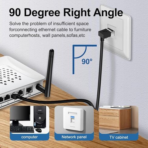 كابل إيثرنت رفيع للغاية بزاوية 90 درجة للأسفل بطول 3.3 قدم Cat6 - قطعتان. أسلاك Cat 6a LAN - متوافقة مع أجهزة الكمبيوتر والشبكات - أسود in Saudi Arabia