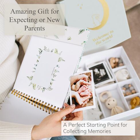 Baby Keepsake Box with Baby Book - Baby Shower Gifts for Mom, Baby Shower Gifts for Boys - Baby Journal Memory Book Boys - Gender Neutral Photo Album First 5 Years with Milestones Green in Saudi Arabia