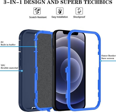 Phone Case for iPhone 12 Case/iPhone 12 Pro Case with HD Screen Protector, Heavy Duty Shockproof & Dropproof 3-Layer Cover Phone Case for iPhone 12/12 Pro (PurpleSkyBlue) in Saudi Arabia