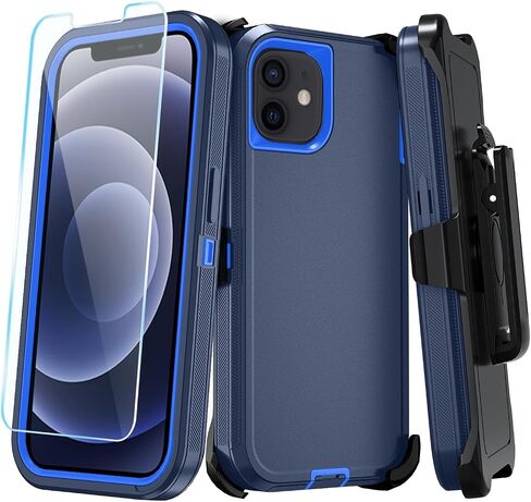 Phone Case for iPhone 12 Case/iPhone 12 Pro Case with HD Screen Protector, Heavy Duty Shockproof & Dropproof 3-Layer Cover Phone Case for iPhone 12/12 Pro (PurpleSkyBlue) in Saudi Arabia