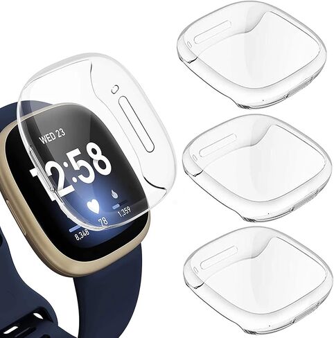 حافظة حماية للشاشة مكونة من 3 قطع من PCTC تناسب Fitbit Versa 3، حافظة واقية من مادة TPU بغطاء كامل وغطاء ممتص للصدمات مناسب للساعة الذكية Fitbit Versa 3 in Kuwait