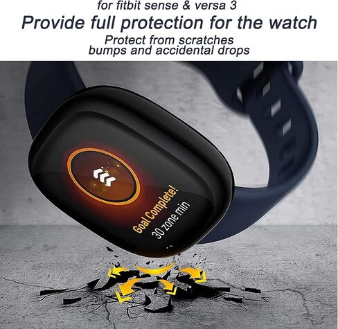 حافظة حماية للشاشة مكونة من 3 قطع من PCTC تناسب Fitbit Versa 3، حافظة واقية من مادة TPU بغطاء كامل وغطاء ممتص للصدمات مناسب للساعة الذكية Fitbit Versa 3 in Kuwait