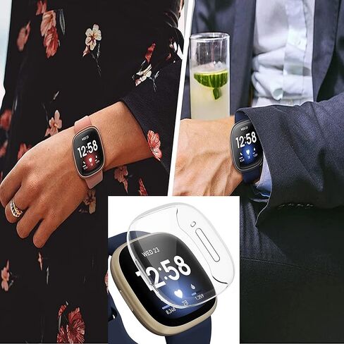 حافظة حماية للشاشة مكونة من 3 قطع من PCTC تناسب Fitbit Versa 3، حافظة واقية من مادة TPU بغطاء كامل وغطاء ممتص للصدمات مناسب للساعة الذكية Fitbit Versa 3 in Kuwait