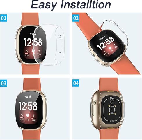 حافظة حماية للشاشة مكونة من 3 قطع من PCTC تناسب Fitbit Versa 3، حافظة واقية من مادة TPU بغطاء كامل وغطاء ممتص للصدمات مناسب للساعة الذكية Fitbit Versa 3 in Kuwait