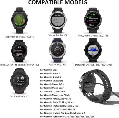 Vancle for Garmin Watch Charger, USB Charging Cable for Garmin Fenix 7 7S 7X 6 6S 6X 5 5S, Forerunner 945 45 45S 245 Music, Vivoactive 5 4 4S 3, Venu Sq 2 2S, Instinct, Approach S10 S40 S60 (USB) in Saudi Arabia