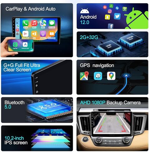 5G WiFi Car Stereo for Toyota RAV4 2013 2014 2015 2016 2017 2018,10.2 Inch IPS HD Touch Screen Car Radio Wireless CarPlay Android Auto, GPS FM/SWC Bluetooth 1080P Backup Camera (2G+32G) in Saudi Arabia