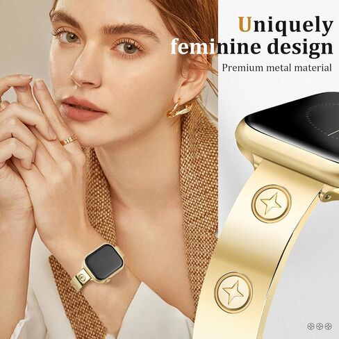 Gold Watch Bands for Women Compatible Apple Watch 49mm 46mm 45mm 44mm 42mm 41mm 40mm 38mm, Adjustable Stainless Steel Metal Dressy Bracelet Strap for iWatch Series 10 9 8 7 6 5 4 3 2 1 in Saudi Arabia