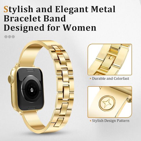 Gold Watch Bands for Women Compatible Apple Watch 49mm 46mm 45mm 44mm 42mm 41mm 40mm 38mm, Adjustable Stainless Steel Metal Dressy Bracelet Strap for iWatch Series 10 9 8 7 6 5 4 3 2 1 in Saudi Arabia