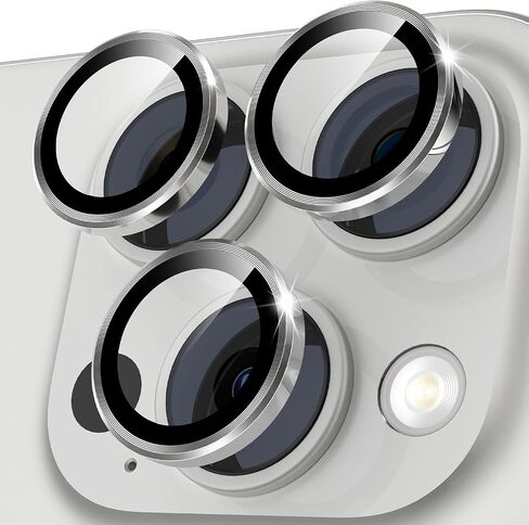 CloudValley [عبوة من قطعتين لهاتف iPhone 16 Pro/iPhone 16 Pro Max، [زخرفة لامعة] غطاء زجاجي مقوى فائق الدقة، ملحقات حلقة واقية لشاشة العدسات المعدنية، تيتانيوم أسود in Kuwait