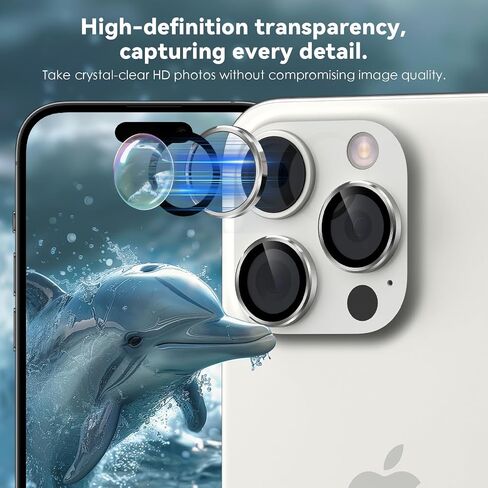CloudValley [عبوة من قطعتين لهاتف iPhone 16 Pro/iPhone 16 Pro Max، [زخرفة لامعة] غطاء زجاجي مقوى فائق الدقة، ملحقات حلقة واقية لشاشة العدسات المعدنية، تيتانيوم أسود in Kuwait