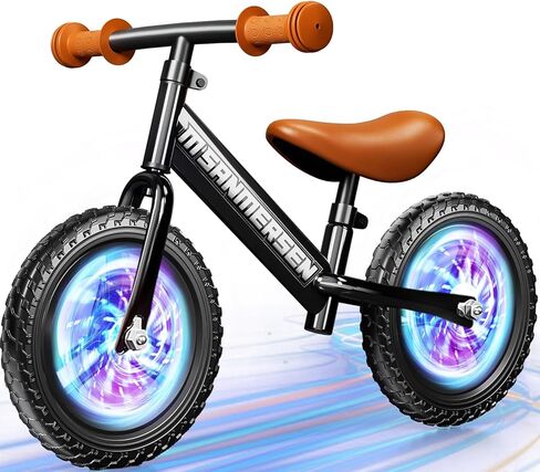 Colorful Lighting Toddler Balance Bike 2 3 Year Old,Balance Bike for Age 24 Months to 5 Years Old,12Inch Lightweight Steady Balancing Bike with Adjustable Handlebar&Seat,Birthday Gift for 2 3 4 5 Kids in Kuwait