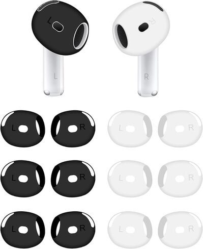 غطاء مناسب لأطراف الأذن متوافق مع AirPods 4 2024 الجيل الرابع الجديد، 6 أزواج من أغطية وسائد الأذن المصنوعة من السيليكون الناعم المضادة للانزلاق، متوافق مع AirPods 4 6 أزواج أسود/أبيض in Kuwait
