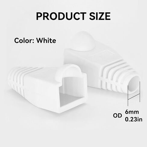 OLIREXD RJ45 Cat5e Cat6 Boot Cover, PVC Soft Plastic Crystal Head Jacket Ethernet Network Cable 8mm Strain Relief Boots Cable Connector Plug for Various Diameter LAN Cable 50Pcs (White) in Saudi Arabia