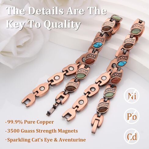 أساور MagEnergy النحاسية للنساء سوار مغناطيسي قوي 99.9% سوار معصم من النحاس النقي مع 3500 غاوس مغناطيس نيوديميوم صندوق مجوهرات قابل للتعديل مع أداة تغيير الحجم in Kuwait