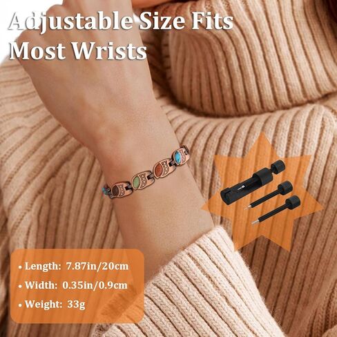 أساور MagEnergy النحاسية للنساء سوار مغناطيسي قوي 99.9% سوار معصم من النحاس النقي مع 3500 غاوس مغناطيس نيوديميوم صندوق مجوهرات قابل للتعديل مع أداة تغيير الحجم in Kuwait