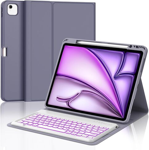 JADEMALL for New iPad Air 13 inch Case Keyboard (M2) 2024, Compatible with iPad Air 13 inch, 7 Color Backlit, Wireless Detachable Keyboard, Auto Sleep/Wake, Smart Folio Cover with Pencil Holder,Purple in Saudi Arabia