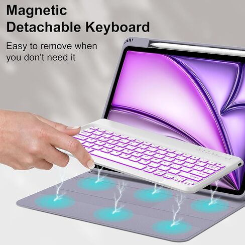JADEMALL for New iPad Air 13 inch Case Keyboard (M2) 2024, Compatible with iPad Air 13 inch, 7 Color Backlit, Wireless Detachable Keyboard, Auto Sleep/Wake, Smart Folio Cover with Pencil Holder,Purple in Saudi Arabia