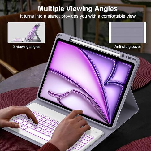 JADEMALL for New iPad Air 13 inch Case Keyboard (M2) 2024, Compatible with iPad Air 13 inch, 7 Color Backlit, Wireless Detachable Keyboard, Auto Sleep/Wake, Smart Folio Cover with Pencil Holder,Purple in Saudi Arabia