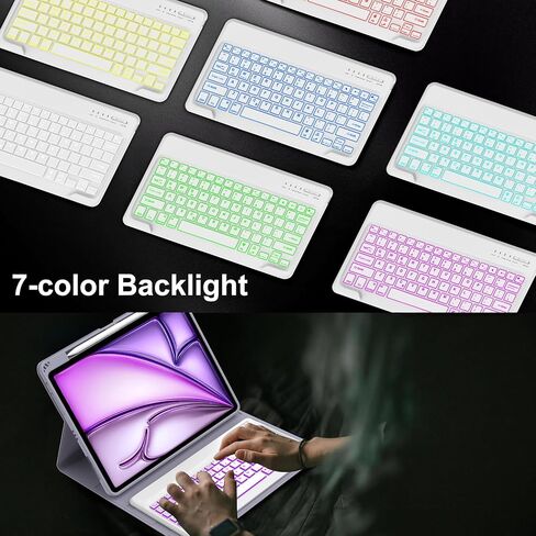 JADEMALL for New iPad Air 13 inch Case Keyboard (M2) 2024, Compatible with iPad Air 13 inch, 7 Color Backlit, Wireless Detachable Keyboard, Auto Sleep/Wake, Smart Folio Cover with Pencil Holder,Purple in Saudi Arabia