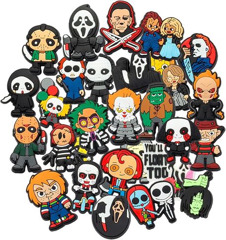 25,30,50,100 Pcs Random Halloween Shoe Charms for Croc Clog Sandals Bracelets Accessories Decoration, Horror Pumpkin Skull Shoe Charms for Kids Teens Adults Hallwoeen Party Favor Gift in Saudi Arabia