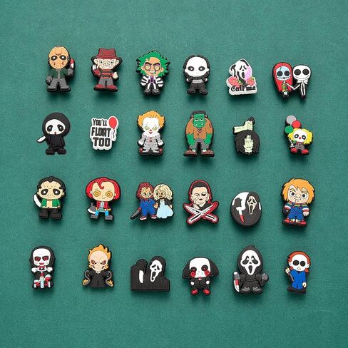 25,30,50,100 Pcs Random Halloween Shoe Charms for Croc Clog Sandals Bracelets Accessories Decoration, Horror Pumpkin Skull Shoe Charms for Kids Teens Adults Hallwoeen Party Favor Gift in Saudi Arabia
