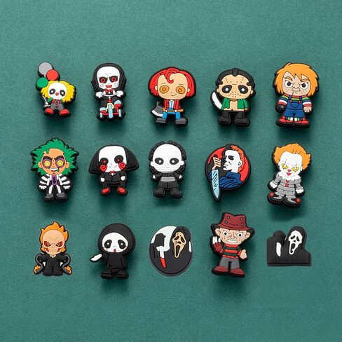 25,30,50,100 Pcs Random Halloween Shoe Charms for Croc Clog Sandals Bracelets Accessories Decoration, Horror Pumpkin Skull Shoe Charms for Kids Teens Adults Hallwoeen Party Favor Gift in Saudi Arabia