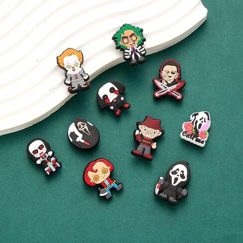 25,30,50,100 Pcs Random Halloween Shoe Charms for Croc Clog Sandals Bracelets Accessories Decoration, Horror Pumpkin Skull Shoe Charms for Kids Teens Adults Hallwoeen Party Favor Gift in Saudi Arabia