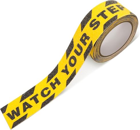 Caution Floor Tape Roll 2 Inch x 16.4 Ft, Black Yellow Anti Slip Watch Your Step Sticker Sign, Caution Tape Adhesive, Warning Safety Grip Floor Tape for Steps Indoor Outdoor in Saudi Arabia