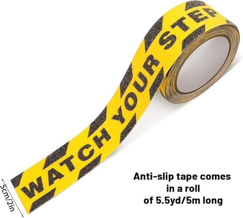 Caution Floor Tape Roll 2 Inch x 16.4 Ft, Black Yellow Anti Slip Watch Your Step Sticker Sign, Caution Tape Adhesive, Warning Safety Grip Floor Tape for Steps Indoor Outdoor in Saudi Arabia
