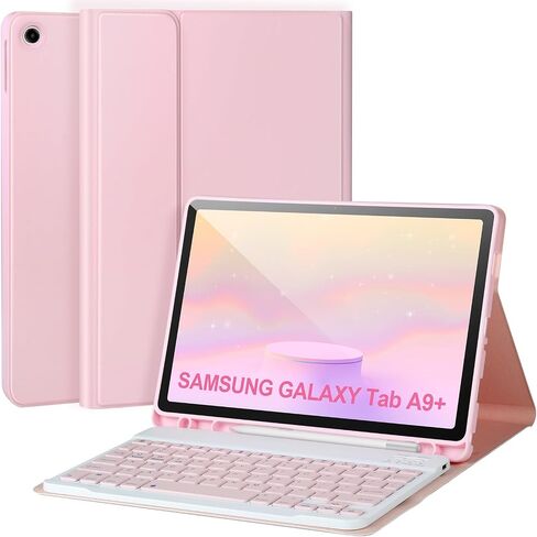 حافظة لوحة مفاتيح لجهاز Samsung Galaxy Tab A9+/Plus 11'' 2023(SM-X210/X216/X218)، حافظة مع لوحة مفاتيح لجهاز Samsung Tab A9+ مع حامل قلم S، لوحة مفاتيح بلوتوث قابلة للفصل لجهاز Galaxy A11 استيقاظ/غفو تلقائي، وردي in Saudi Arabia