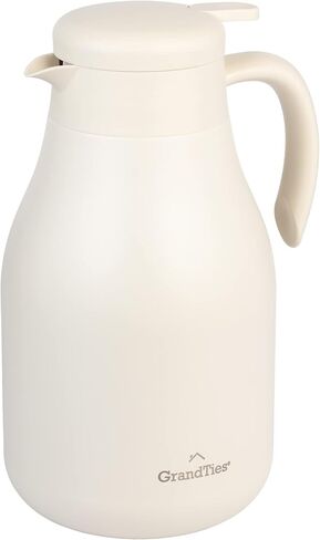 GrandTies 61oz Stainless Steel Thermal Coffee Carafe - Insulated Double Walled Vacuum Coffee Thermos, Coffee Pot, Hot Water Dispenser - Thermos for Hot Drinks, 12 Hour Heat Retention (Ivory White) in Saudi Arabia