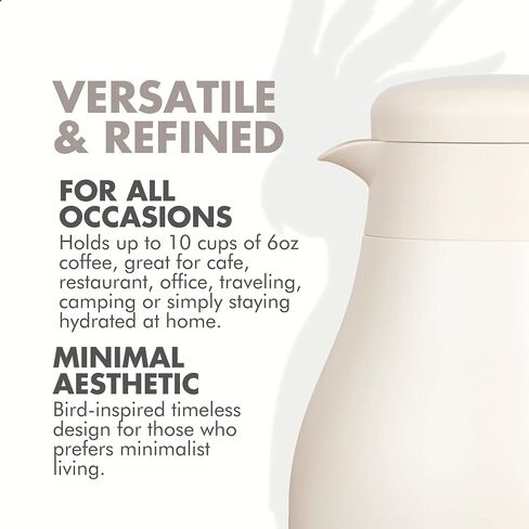 GrandTies 61oz Stainless Steel Thermal Coffee Carafe - Insulated Double Walled Vacuum Coffee Thermos, Coffee Pot, Hot Water Dispenser - Thermos for Hot Drinks, 12 Hour Heat Retention (Ivory White) in Saudi Arabia