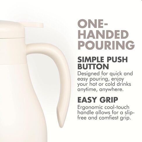 GrandTies 61oz Stainless Steel Thermal Coffee Carafe - Insulated Double Walled Vacuum Coffee Thermos, Coffee Pot, Hot Water Dispenser - Thermos for Hot Drinks, 12 Hour Heat Retention (Ivory White) in Saudi Arabia