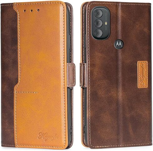حافظة هاتف محمول Motorola G Power 2022/G Pure/G Play 2023، حافظة بطاقات قلابة ذات ألوان ممتازة لهاتف Moto G Power Case 2022 (بني وذهبي) in Saudi Arabia