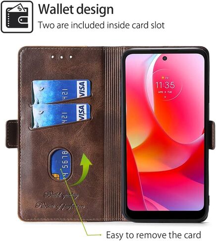 حافظة هاتف محمول Motorola G Power 2022/G Pure/G Play 2023، حافظة بطاقات قلابة ذات ألوان ممتازة لهاتف Moto G Power Case 2022 (بني وذهبي) in Saudi Arabia